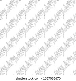 Seamless pattern. Plant in blossom, branch with flower ink sketch. Template for a business card, banner, poster, notebook, invitation, color book. Vector illustration for your design