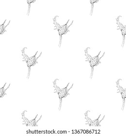Seamless pattern. Plant in blossom, branch with flower ink sketch. Template for a business card, banner, poster, notebook, invitation, color book. Vector illustration for your design