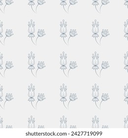 Seamless pattern. Plant in blossom, branch with flower ink sketch. Template for a business card, banner, poster, notebook, invitation, wallpaper. Vector illustration for your design.