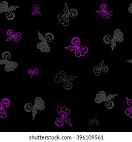Seamless pattern of plant elements black background. It can be used for printing on packaging, bags, cups, laptop, furniture, etc. Vector illustration.