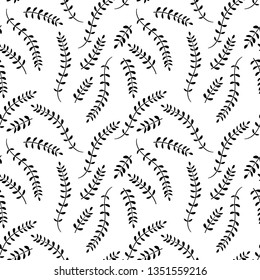 Seamless pattern with plant elements. Floral wallpaper with branches with leaves. Art can be used for wallpaper, packing, printing. Summer print. 