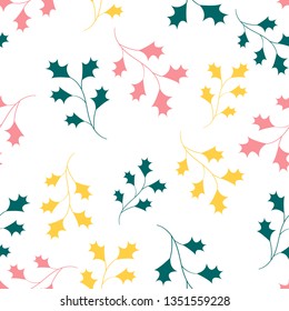 Seamless pattern with plant elements. Floral wallpaper with branches with leaves. Art can be used for wallpaper, packing, printing. Summer print. 
