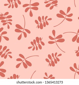 Seamless pattern with plant elements. Floral wallpaper with branches with leaves. Art can be used for wallpaper, packing, printing. Summer print. 