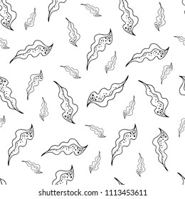 seamless pattern with plant elements, flowers, branches, black and white  sketches, hand drawing, vector illustration