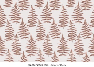 Seamless pattern, plant with fern. Vector hand drawn abstract, artistic silhouette fern plant leaves background Template for design, print, paper, cover, fabric, interior decor, textile, wallpaper