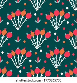 Seamless pattern plant flower abstract. Naive hand drawn design. Ornament for home decor, fabric, textile.Vector illustration.