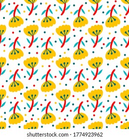 Seamless pattern plant flower abstract. Naive hand drawn design. Ornament for home decor, fabric, textile.Vector illustration.