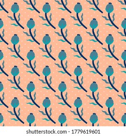 Seamless pattern plant flower abstract. Naive hand drawn design. Ornament for home decor, fabric, textile.Vector illustration.