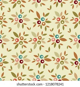 Seamless pattern with plant pattern of leaves and berries.
