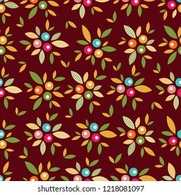 Seamless pattern with plant pattern of leaves and berries.
