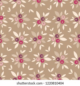 Seamless pattern with plant pattern of leaves and berries.
