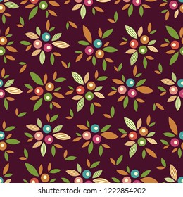 Seamless pattern with plant pattern of leaves and berries.

