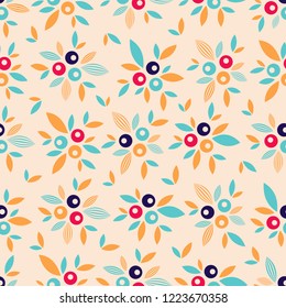 Seamless pattern with plant pattern of leaves and berries.

