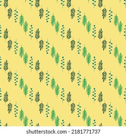 Seamless pattern with plant leaves. Minimalists style with herbal elements. Modern decorative vector texture. 