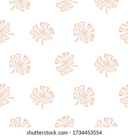 Seamless pattern with plant leaves tropic. Vector pastel pink light floral background print.