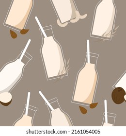 seamless pattern plant milk almond oats coconut and cashew
