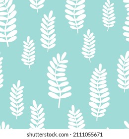 Seamless pattern with plant natural print. Branches with leaves randomly abstractly arranged. Contemporary minimalistic ornament. Vector graphics.