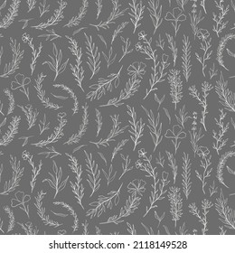 Seamless pattern plant nature hand drawn set. Outline botanical element.Elegante vintage style.Vector illustration.