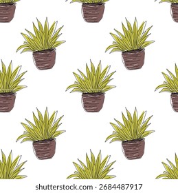 patrón sin fisuras con la planta en el diseño de fondo de la ilustración del pote.eps