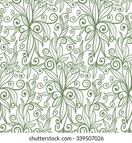 Seamless pattern of plant ornament with leaves and swirls