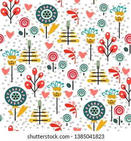 Seamless pattern of the plant in scandinavian style. Hand drawn background