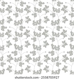 Seamless pattern with plant silhouettes. Decorative vintage pattern in Japanese style with leaves and twigs on a gray background. Print for wallpaper, fabric, packaging, paper, clothes, dishes.