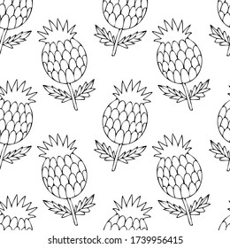 Seamless pattern with plants. Black outline drawing with a white background. Print for textiles, Wallpaper, wrapping paper.