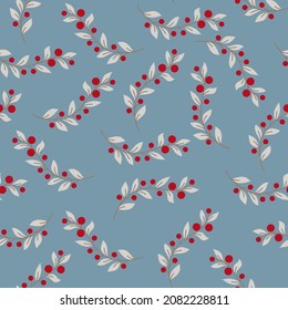 Seamless pattern of plants in boho or scandinavian style. winter elements and holiday wishes. Winter vector illustration on white background.