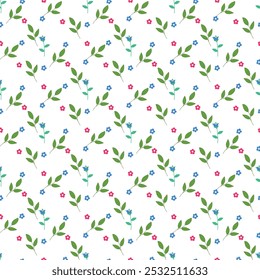 Patrón sin fisuras con plantas, ramas, flores silvestres y hojas como una textura de fondo creativo para la tela, envoltura, textil, Fondo de pantalla, ropa y otros.	