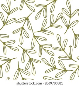 seamless pattern with plants in doodle style. stalk with leaves. vector illustration isolated on white background. design for fabric.