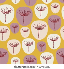 Seamless pattern with plants. Dudnik, angelica, cow parsnip. Umbrella plant. Hand drawn. Hand drawn herbarium elements seamless pattern.