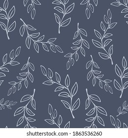 
Patrón sin foco con plantas en estilo de grabado. Ilustración vectorial en un fondo oscuro.