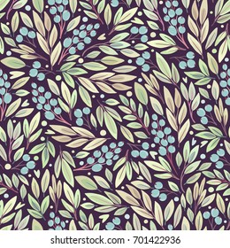 Seamless pattern with plants. Floral background. Freehand drawing