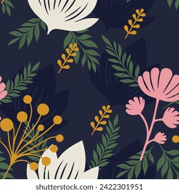Nahtloses Muster. Pflanzen und Blumen. Stoff für Bettwäsche.