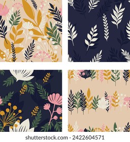 Patrón sin foco. Plantas y flores. Tela para ropa de cama.