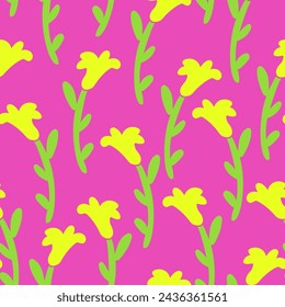 seamless pattern with plants and flowers in flat style in vector. template for background, wallpaper, wrapping, fabric, print
