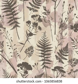 Seamless pattern with plants. Freehand drawing. Can be used on packaging paper, fabric, background for different images, etc.