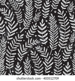 Seamless pattern with plants. Freehand drawing. Chalkboard style