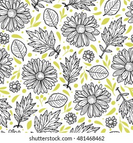Seamless pattern with plants. Freehand drawing