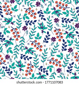 Seamless pattern of plants and herbs.