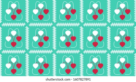 Seamless Pattern With Plants of Love - Blue Background