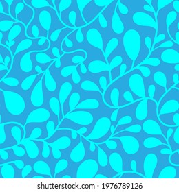 Seamless pattern with  plants on  blue background. Vector print with herbs. Flat botanical wallpaper.