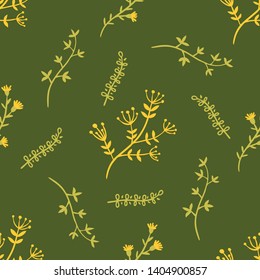 Seamless pattern with plants. Organic ornament. Hand-drawn illustrations that can be used as wallpaper, gift wrapping, wall decoration.
