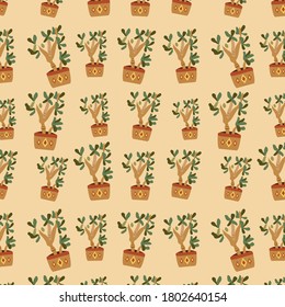 Seamless pattern plants in pots vector illustration