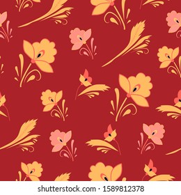 Seamless pattern with plants in russian style. Vector illustration