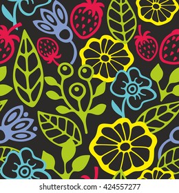 Seamless pattern with plants silhouettes. Vector illustration of summer.