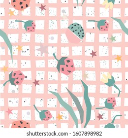 Seamless Pattern with plants and strawberry. Illustration.