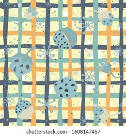 Seamless Pattern with plants and strawberry. Vector Illustration.