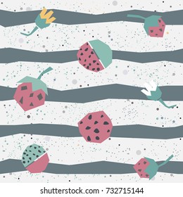 Seamless Pattern with plants and strawberry. Vector Illustration.
