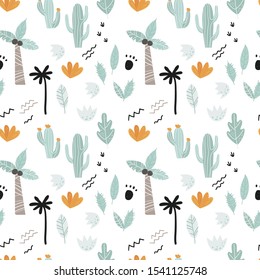 Seamless pattern with plants. Vector illustration for kids, nursery, clothing, textiles, wallpaper